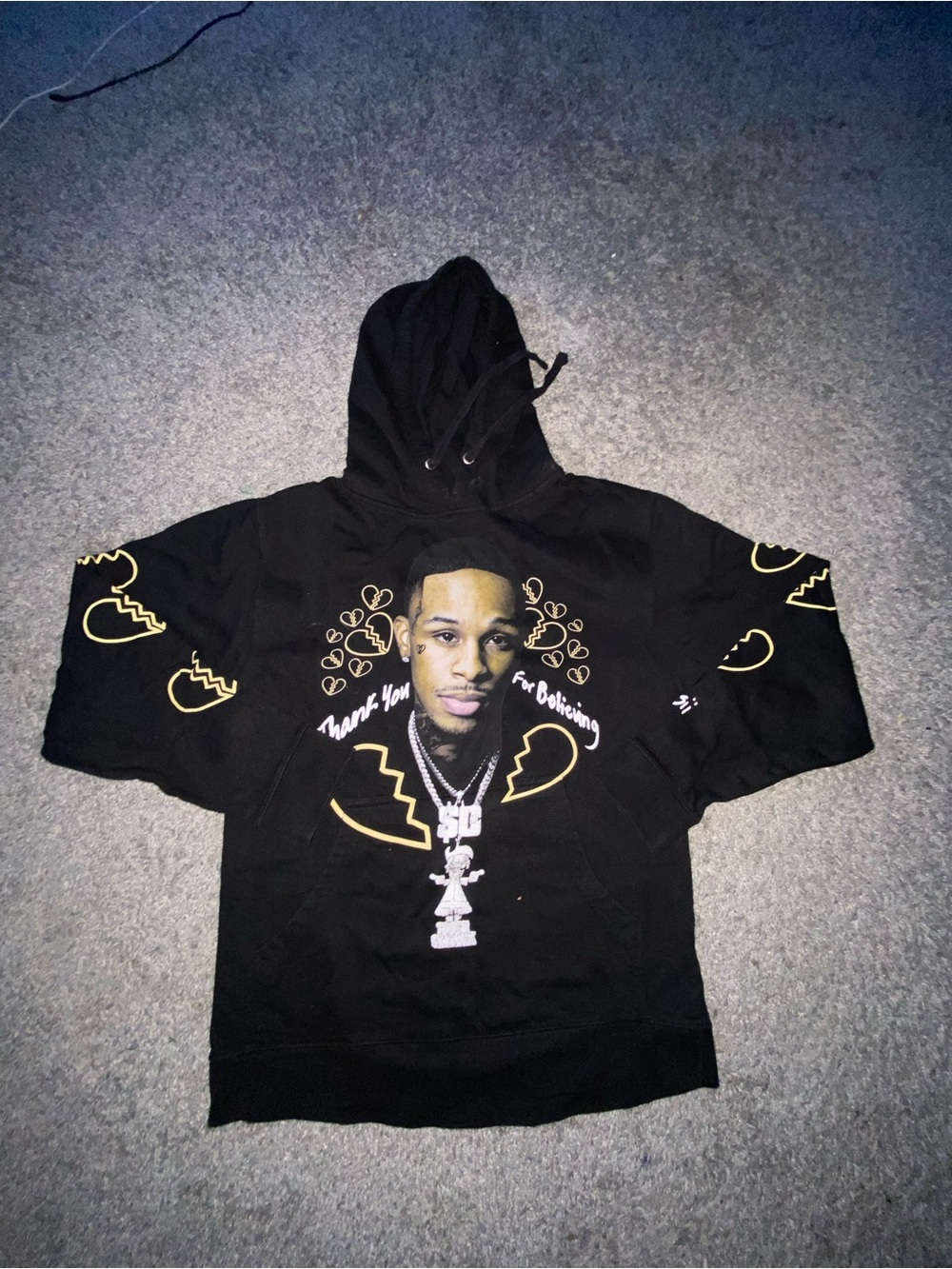 Toosi Black Graphic Hoodie with Yellow Heart Motif